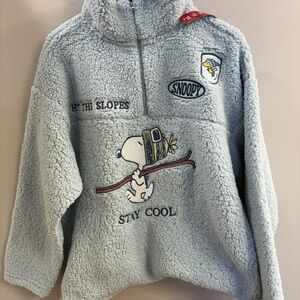 NEW XL Ski Snoopy Quarter Zip Sherpa